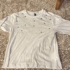 H&M White Top with Silver Accents